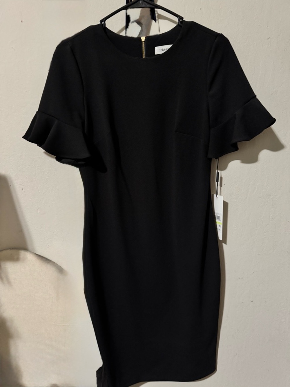 Calvin Klein Black Ruffle Sleeve Sheath Dress